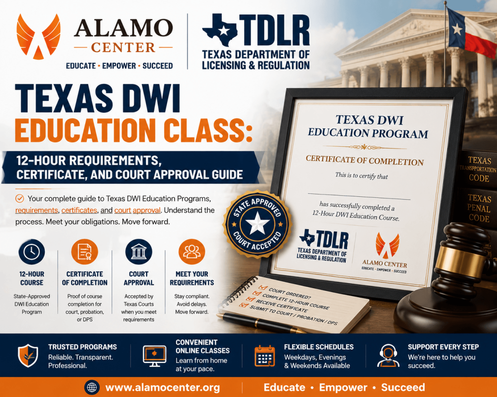 Texas DWI Education Class: 12-Hour Requirements, Certificate, and Court Approval Guide